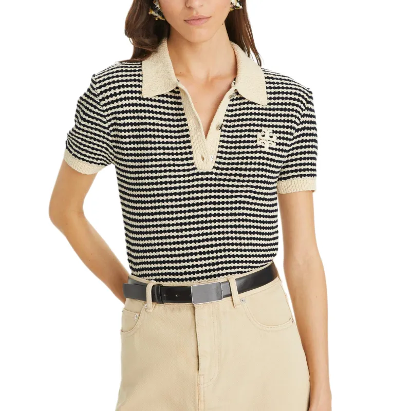 TORY BURCH Polo Shirt Women's Medium Size Marine Blue-2