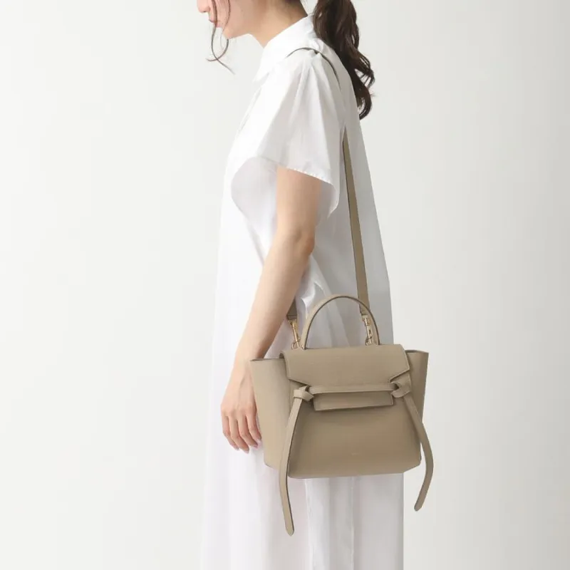 CELINE Belt Cow Leather Catfish Bag Handbag, Shoulder Bag, Crossbody Bag Micro Women's Taupe/Candy-6