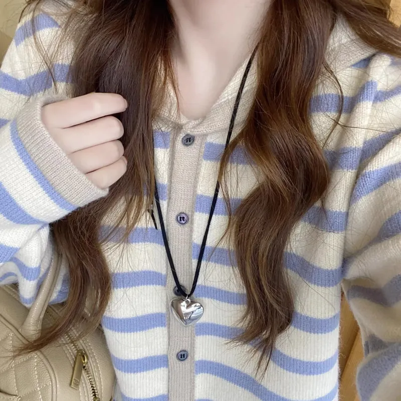 Delight in you Sweaters Women's Beige & Blue & Purple Stripes-1