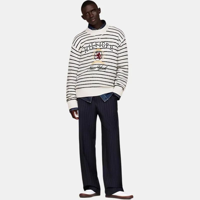 Tommy Hilfiger Sweater Men's Black White Stripes-1