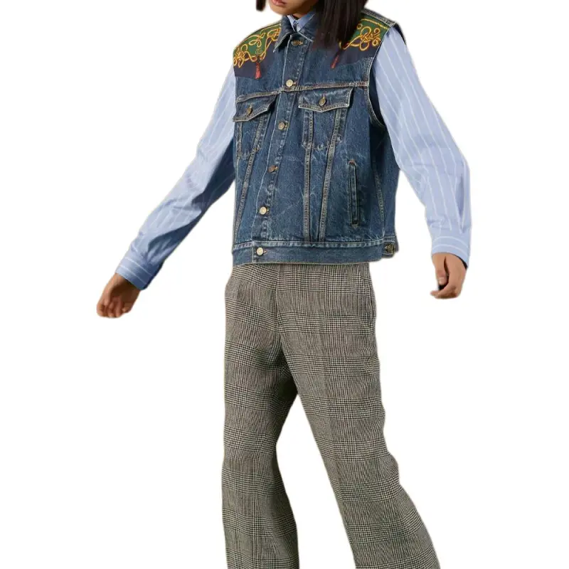 GUCCI Silk Scarf Panelled Denim Vest-1