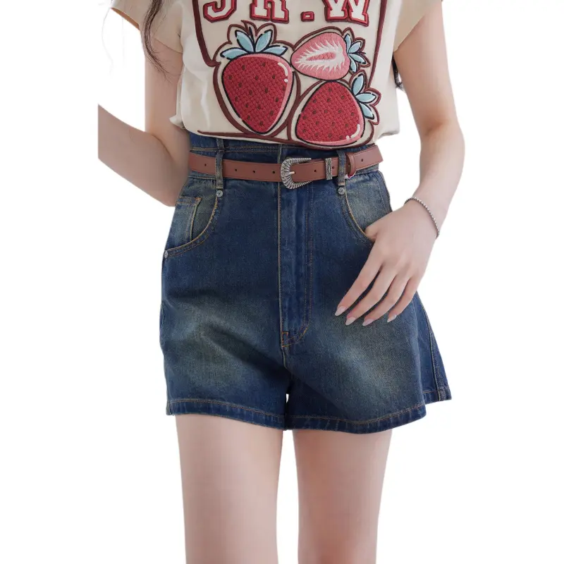 DEAR DEER PUFF Denim Shorts Women's Blue-1