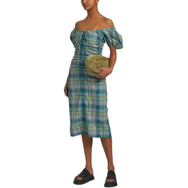 GANNI Short Sleeved Dress Women's Aqua Green-2