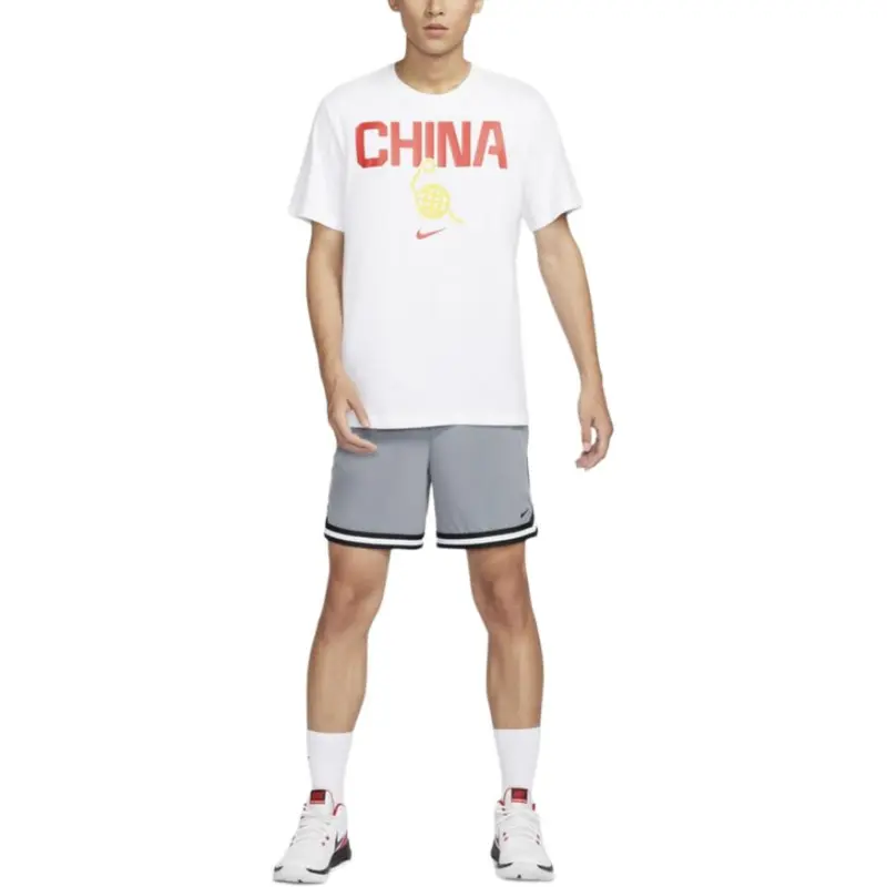 Nike T Shirt Men's White/White/Travel Yellow/Comet Red-4