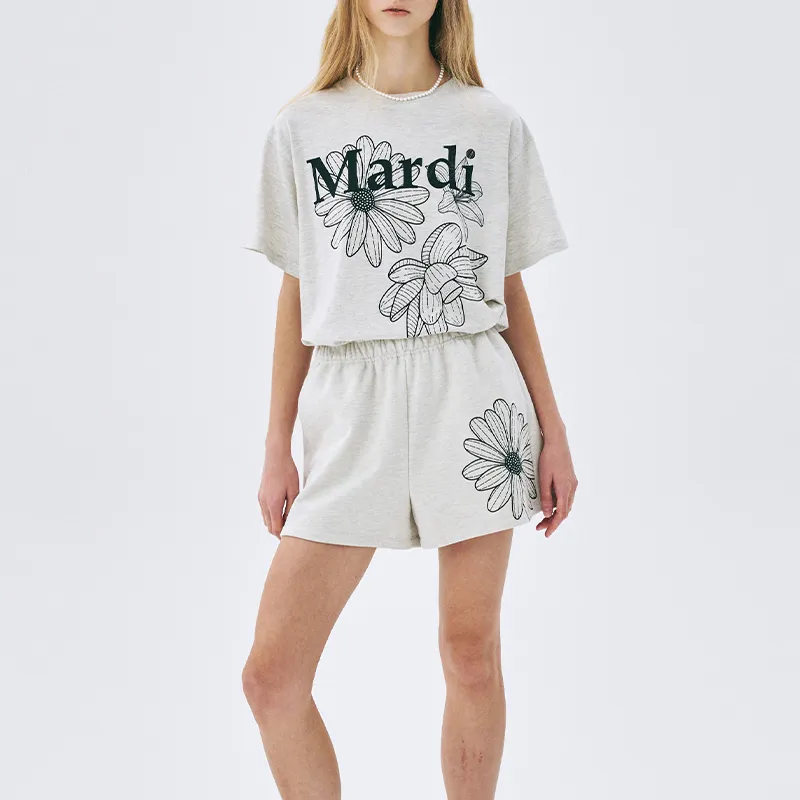 MARDI MERCREDI Three Flowers Collection SS25 T-Shirt Women's Oat Black Korean Style-8