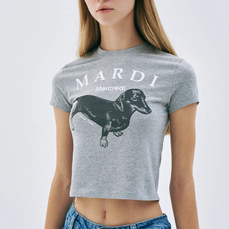 MARDI MERCREDI SS25 T Shirt Korean Style Women's White/Gray-5