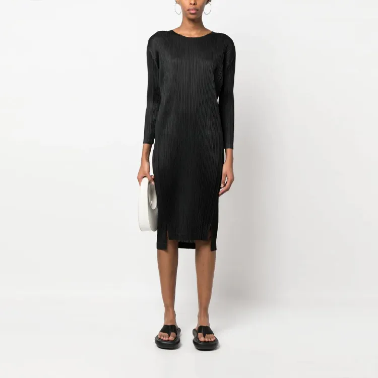 PLEATS PLEASE ISSEY MIYAKE September Plissé satin Midi Dress-1