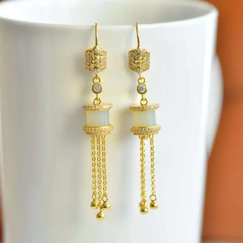 Grace Hetian Jade Earrings Pale Greenish White Jade Women's-3