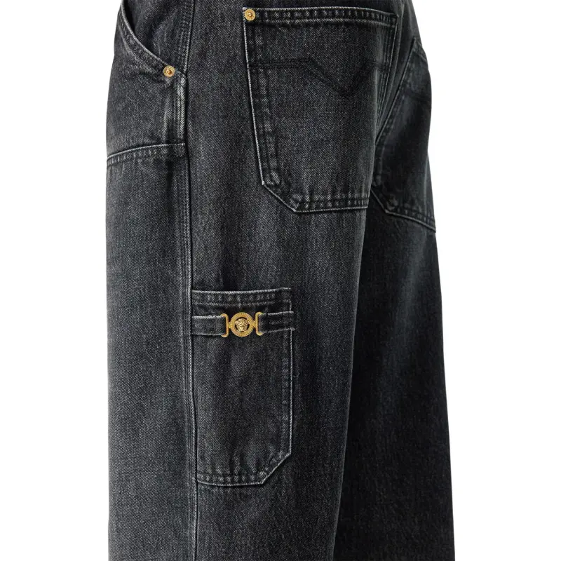 VERSACE Logo Patch Patchwork Designed Jeans-4