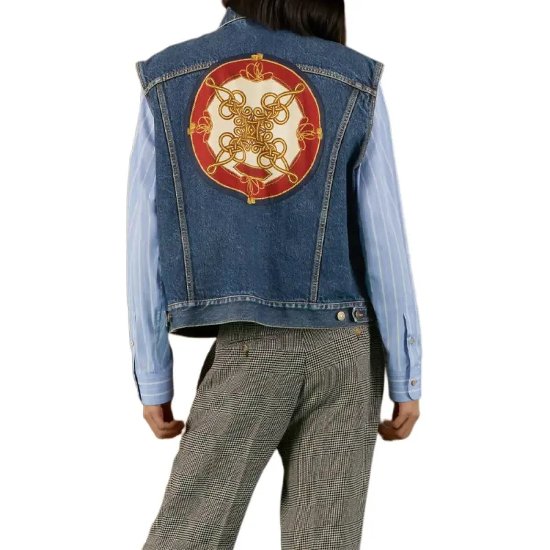 GUCCI Silk Scarf Panelled Denim Vest-2