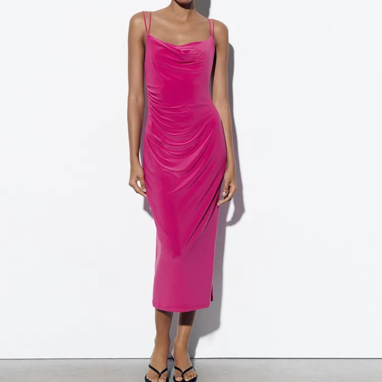 ZARA Slip Dress Women's Dark Purple Red-2