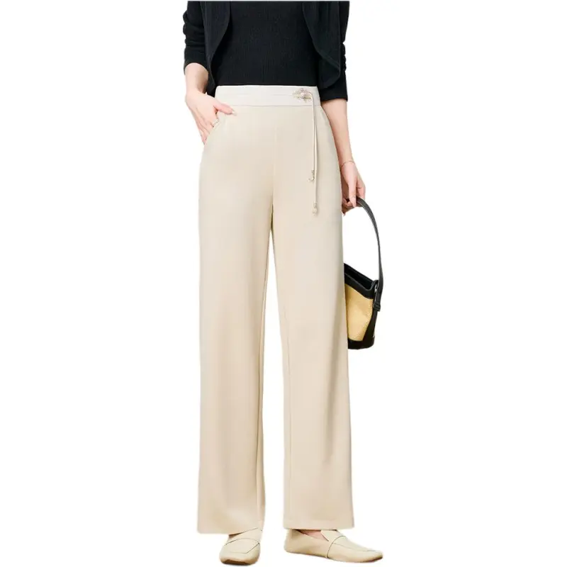 FENHONGMALI Casual Pants Women's Ecru-5