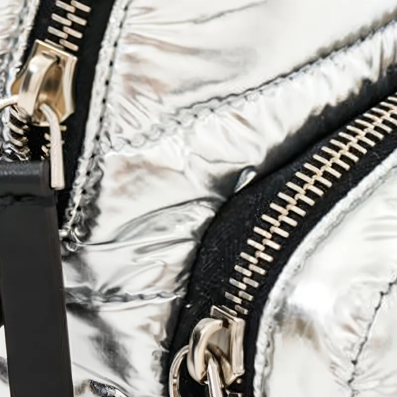 Moncler Nylon And Leather Shoulder Bag Crossbody Bag Small Size Women's Silver-5