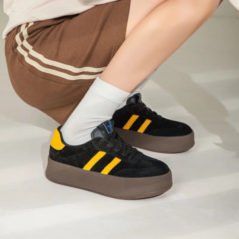 BAFFN Wear resistant And Lightweight Low Top Skateboard Shoes Women's Black Yellow-5