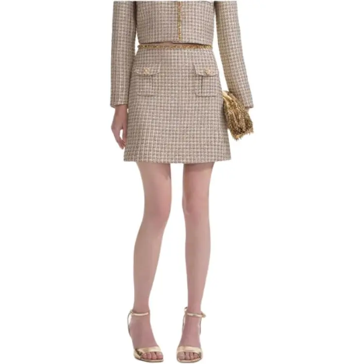 Self portrait Casual Short Skirts Women's Gold-3