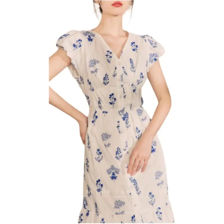 QIAOYUHUAZUN Short Sleeved Dresses Women's Blue-4