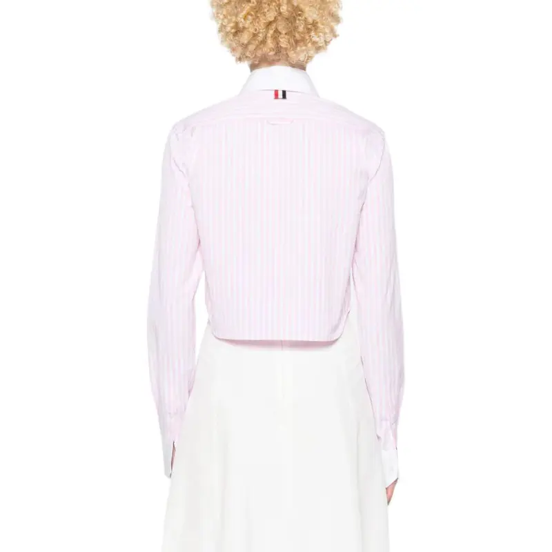 THOM BROWNE Striped Cotton Cropped Shirt-3