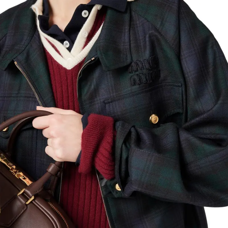 MIU MIU Zip Up Checked Jacket-4