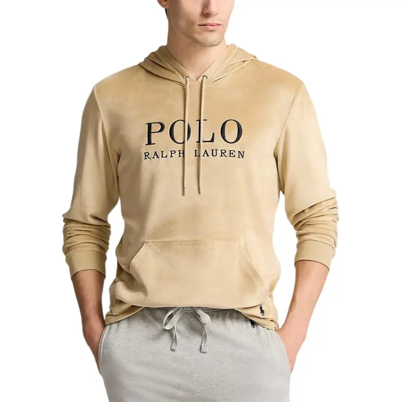 Polo Ralph Lauren Plush Velour Sleep Hoodie Sweatshirt Men's Khaki-2