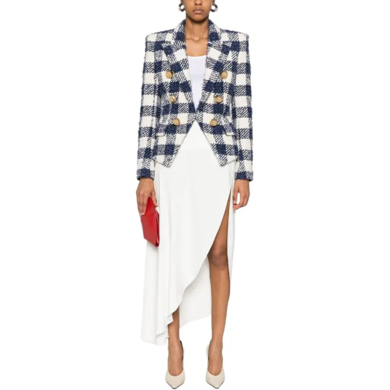 BALMAIN Gingham-check Tweed Blazer-1