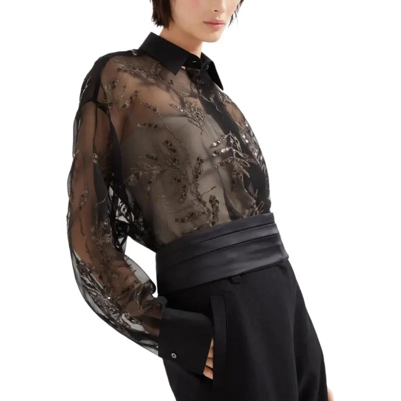 Brunello Cucinelli Flora Embroidered Silk Shirt-4