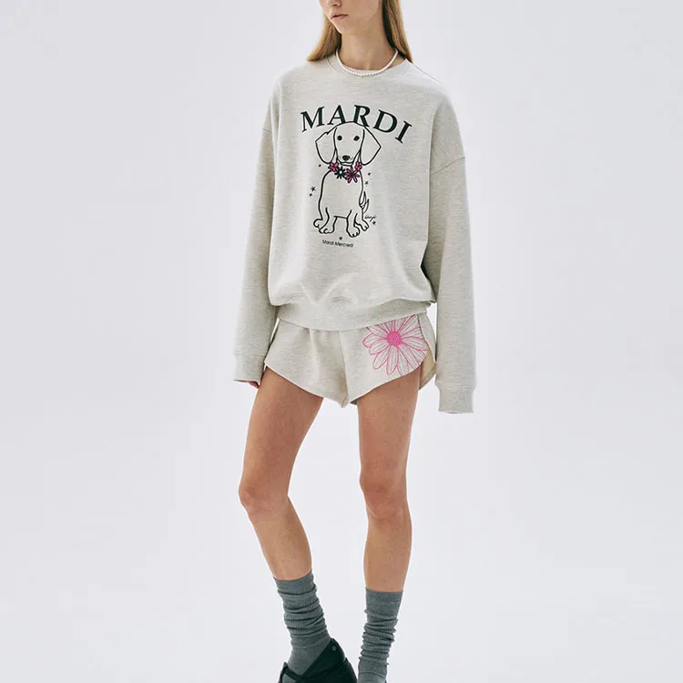 MARDI MERCREDI SS25 SWEATSHIRTSWINGTHETAILDDANJIFLOWERNECKLACE_OATMEALPINK Sweatshirt Korean Style Women's Oats Powder-1