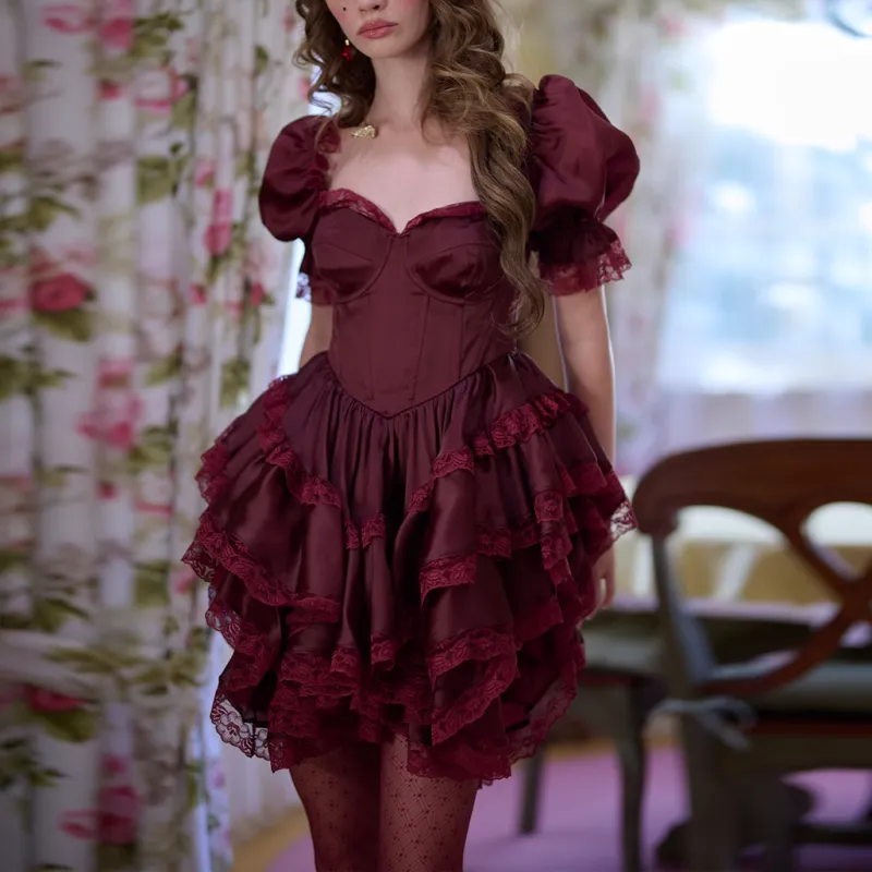 Selkie Collection FW24 Short Sleeved Dresses Women's Burgundy-1