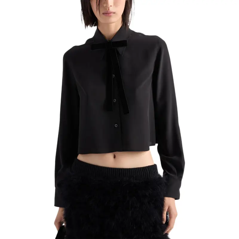 PRADA Bow Detailed Cropped Shirt-3