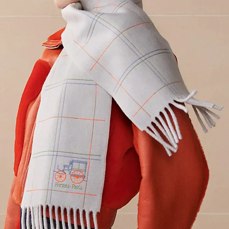HERMES Cashmere Knit Scarves Unisex Northern Gray-2