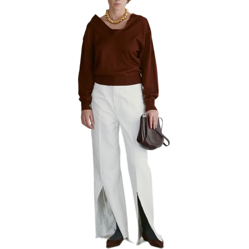 RECTO FW24 DRAPE COLLAR KNIT TOP Sweater Women's RED BROWN/Red Brown-3