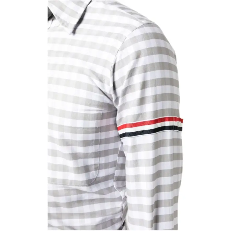 THOM BROWNE RWB Striped Gingham Buttoned Shirt-3