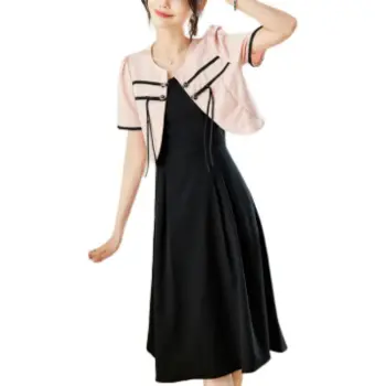 TERRE BLEUE Two Piece Skirt Sets Women's Clothing Sets Pink+Black