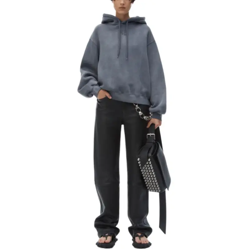 T By Alexander Wang Essential Terry With Puff Paint Logo Hoodie Washed Asphalt-1
