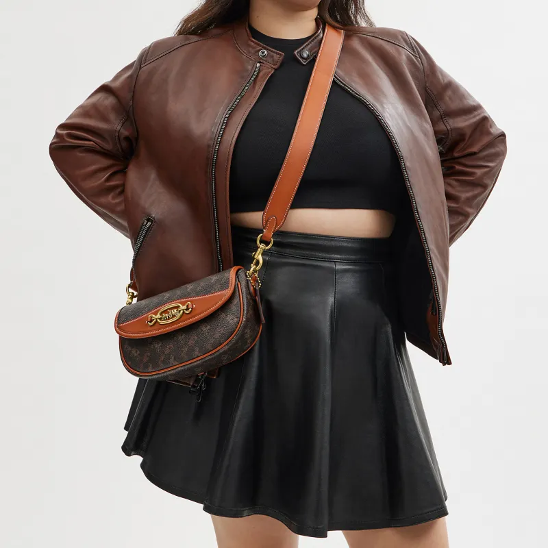 COACH Harley Canvas With Leather Saddle Bag Handbag Shoulder Bag Crossbody Bag Medium Size Women's Coffee & Brown-4
