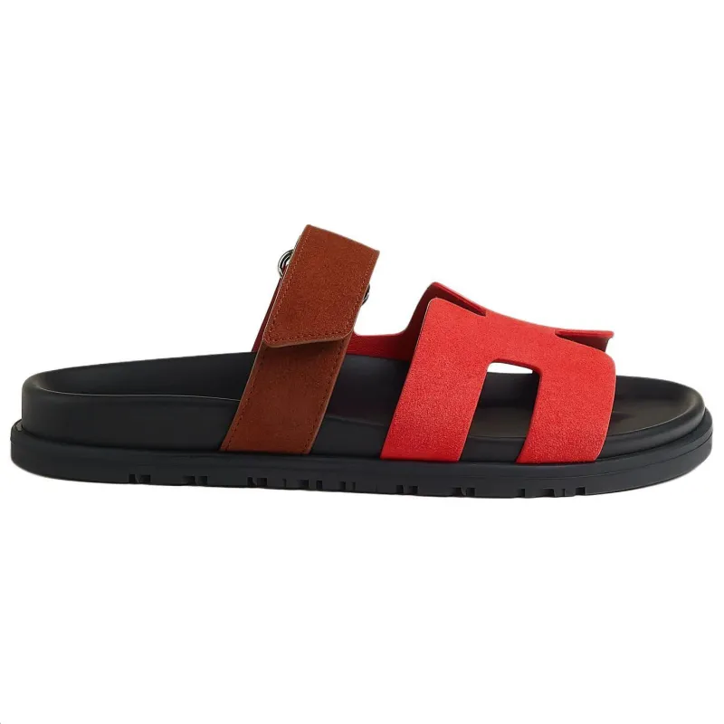 HERMES Chypre Slide Slippers Women's Red-1