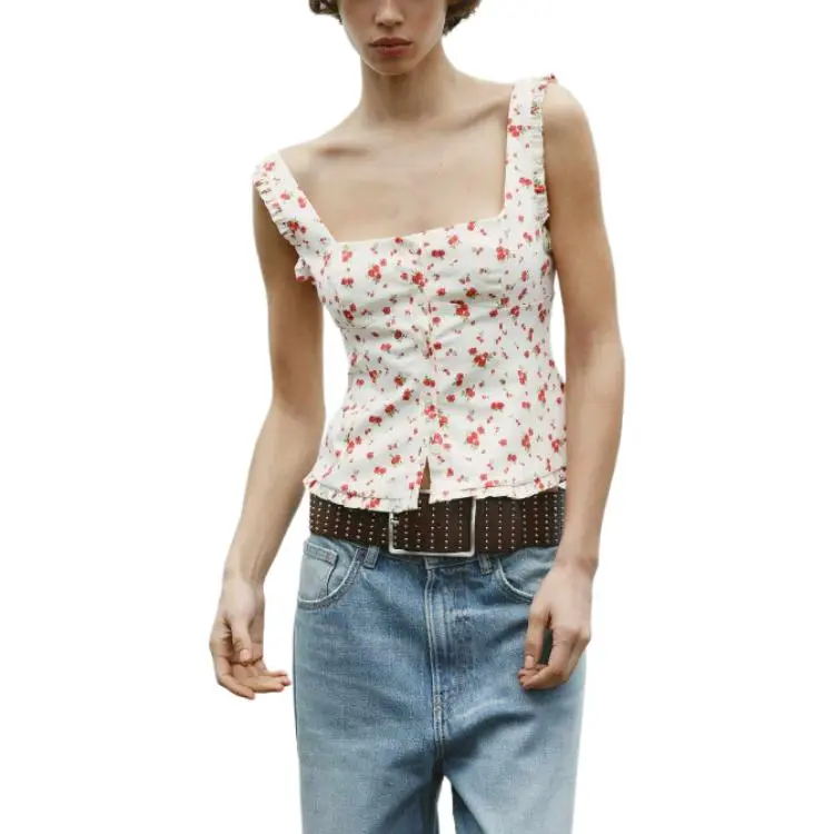 ZARA Camisole Women's White Base With Red Flowers-4