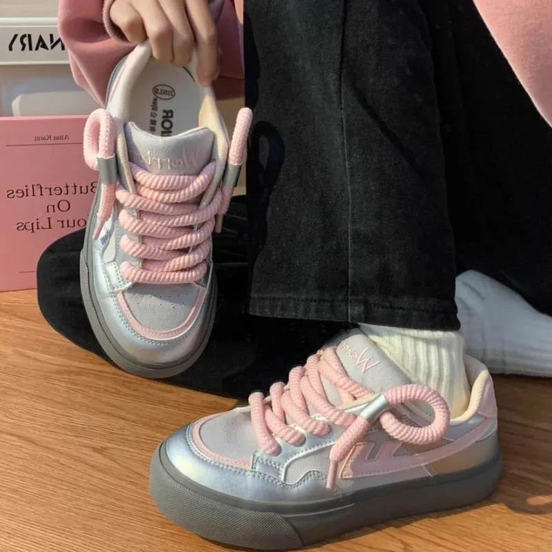 Warrior Warrior Lightweight And Breathable Low-Top Skateboard Shoes Women's Silver Pink Red-5
