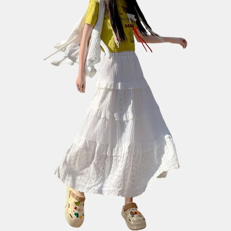 FOREVER 21 Casual Long Skirt Women's White-4