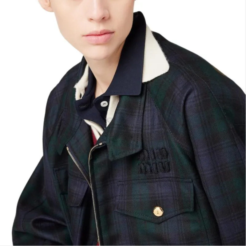 MIU MIU Zip Up Checked Jacket-3