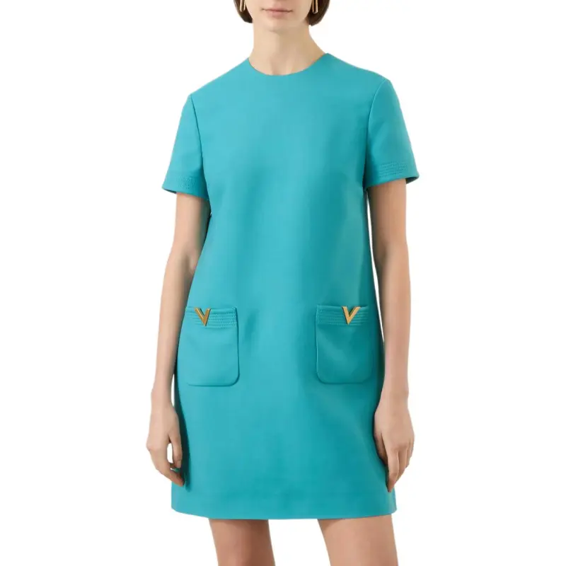 Valentino Short Sleeved Dress Women's Blue-5