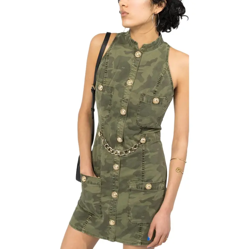 BALMAIN Sleeveless Camouflage Print Denim Dress-4