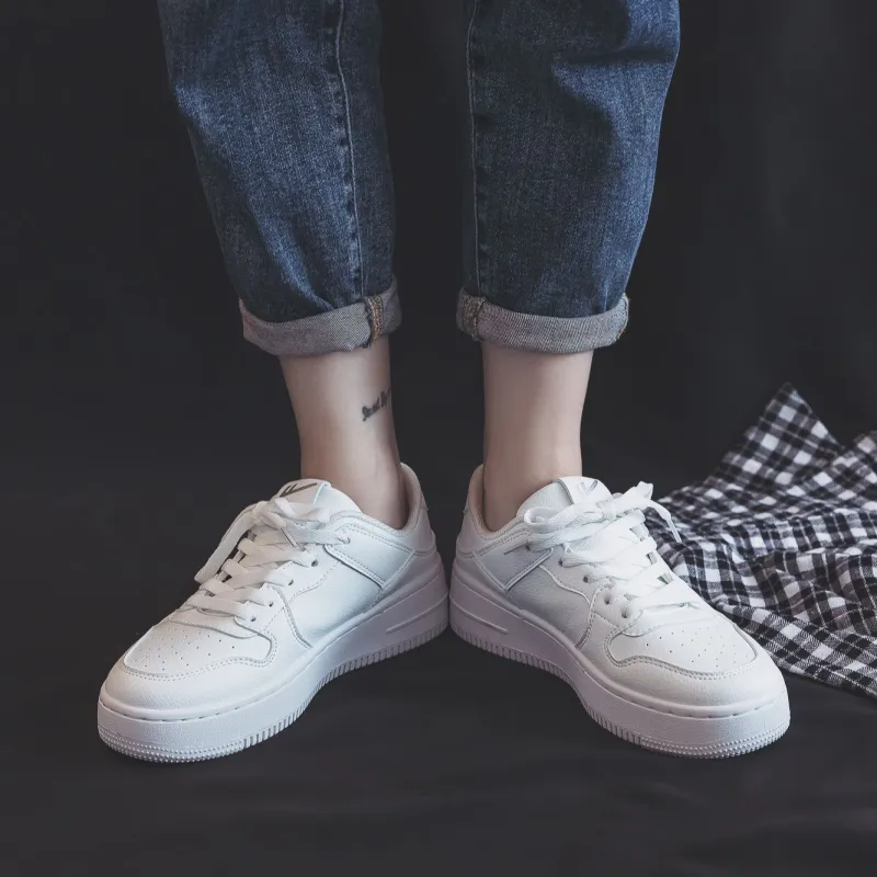 Warrior Abrasion Resistant Lightweight Height Increasing Low Top Skateboard Shoes Unisex White-5
