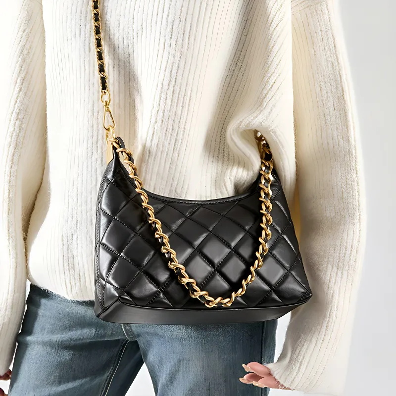 LARTIGENT Cow Leather Versatile Chain Crossbody Bag Commute Shoulder Bag Women's Angora Red/Black-5