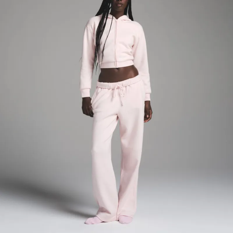SKIMS SS25 COTTON FLEECE SHRUNKEN ZIP UP HOODIE Sweatshirt Women's BARELY PINK/Light Pink-1