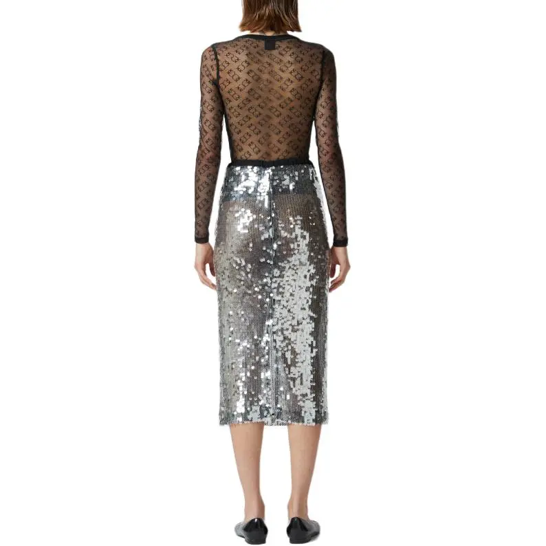 PINKO Monogrammed Sheer Lace Long Sleeved Top-4