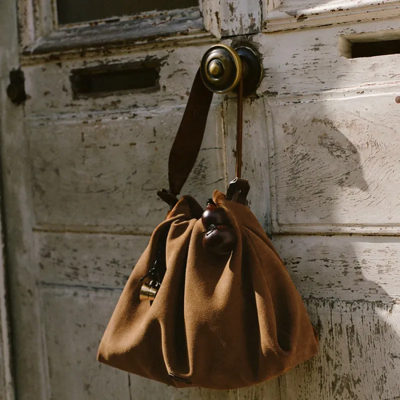 Songmont Suede Shoulder Bag, Crossbody Bag, Handbag Trumpets Unisex Sand Dusk Brown+Endless Charm Bag Charm-10