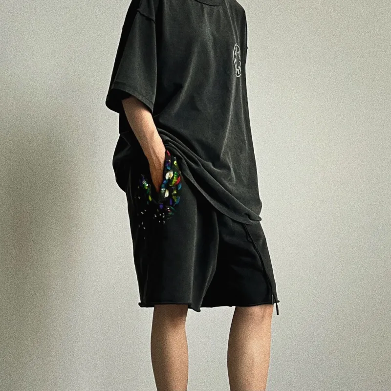 Askyurself Casual Shorts Unisex Washed Black-6