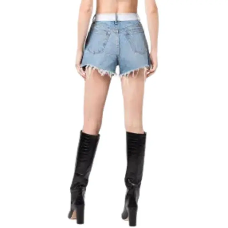 T By Alexander Wang Logo Webbing High Rise Bite Shorts Vintage Light Indigo-4