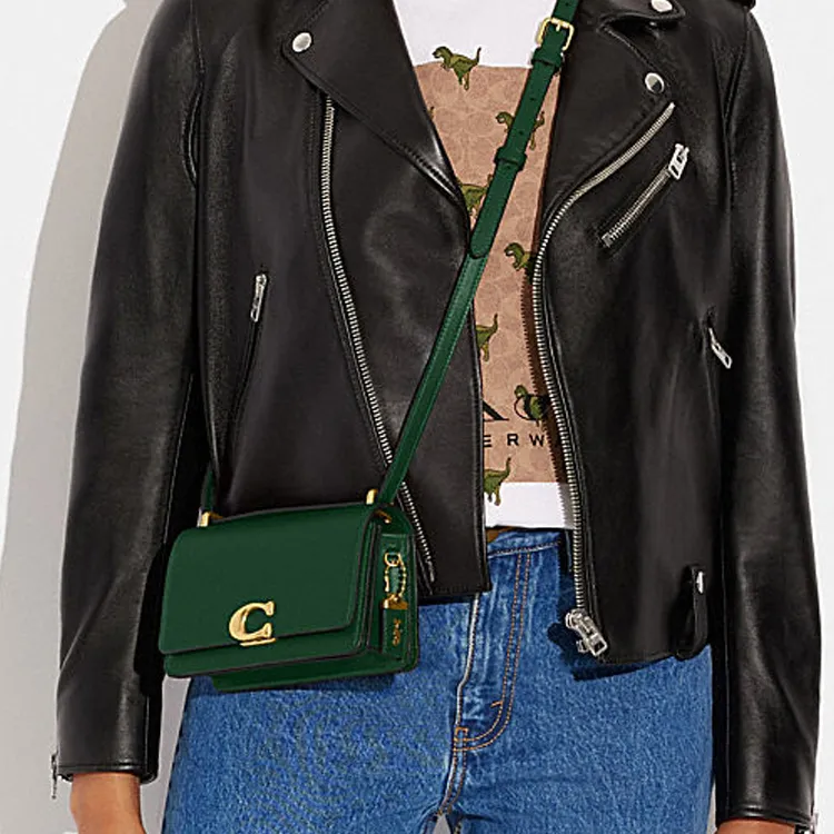 COACH Bandit Cow Leather Shoulder Bag, Crossbody Bag Trumpets Women's Green-4