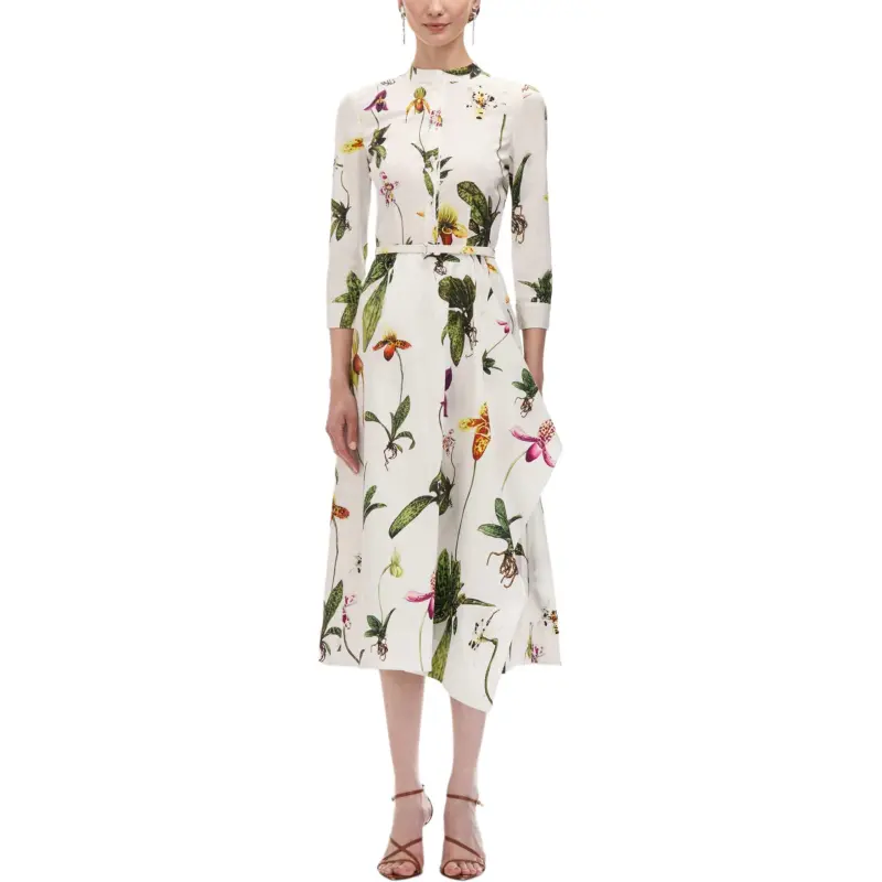 Oscar De La Renta Orchid 3/4 Sleeve Cotton poplin Dress-1